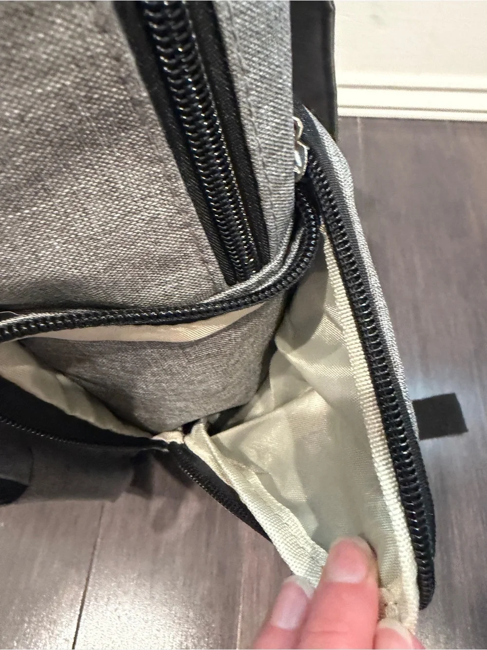 NWOT Land Grey Baby Diaper Bag Backpack with Tan Accents